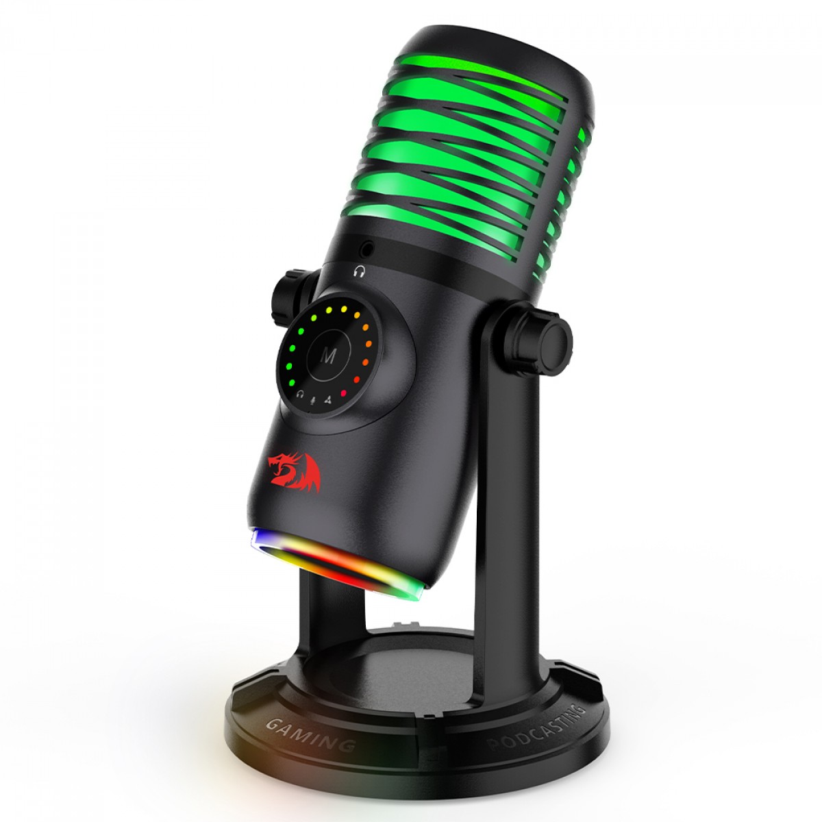 Microfone Gamer Redragon Stellaris, RGB, Condensador, USB Tipo-C, Preto, GM306