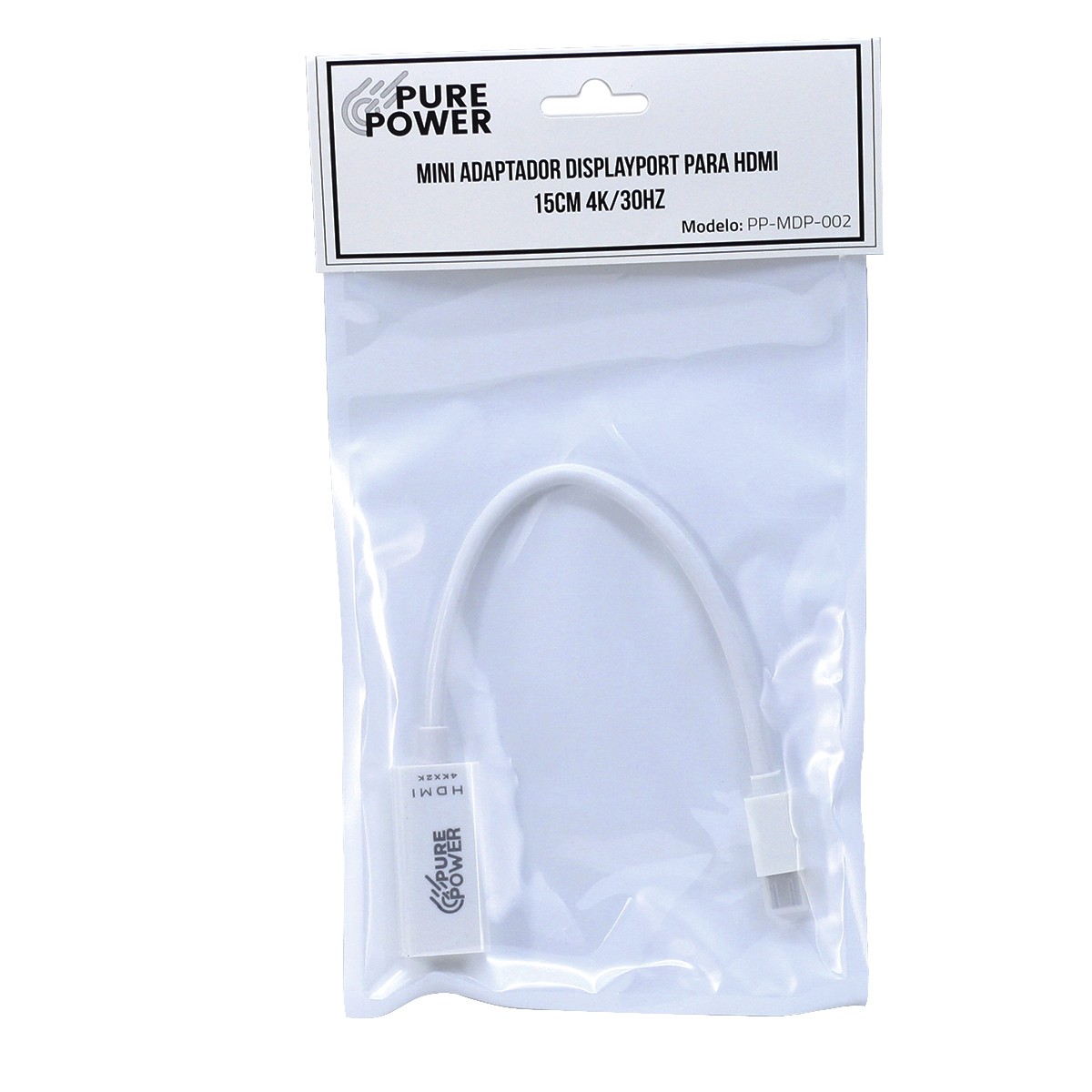 Mini Adaptador Displayport para HDMI, 15cm, 4K/30Hz, Pure Power, PP-MDP-002
