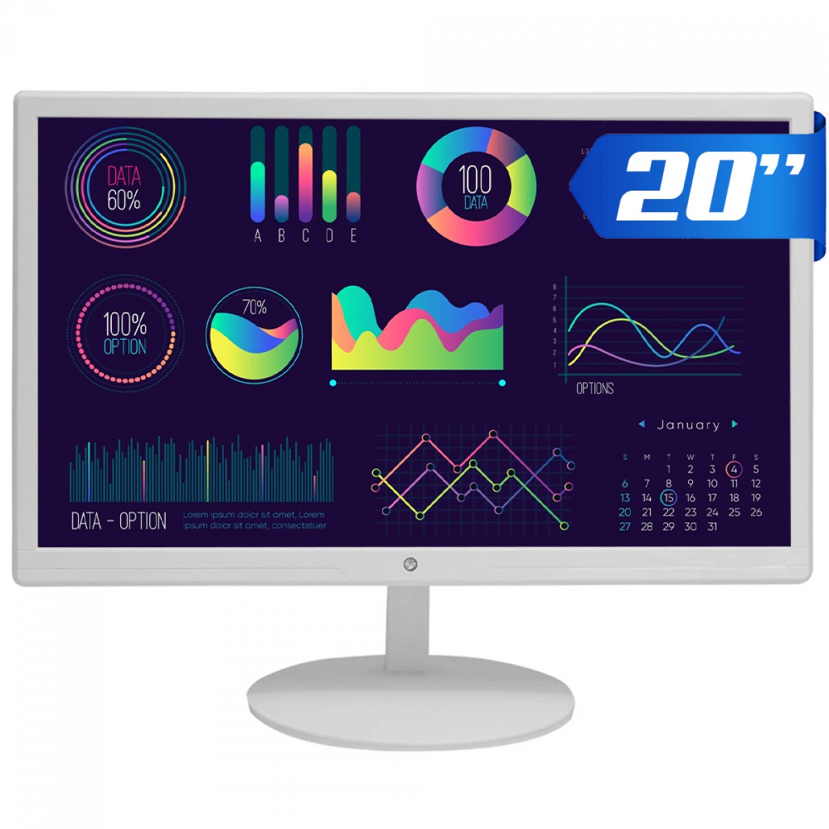 Monitor Brazil PC, 20 Pol, LED, 75Hz, HDMI/VGA, VESA, Com Inclinação, Branco, M20KWB