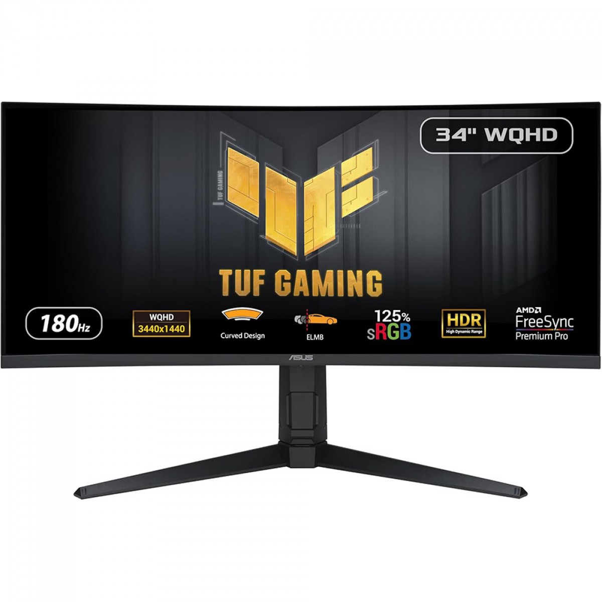 Monitor Gamer Asus TUF Gaming, 34 Pol, Curvo, WQHD, 1ms, 180Hz, 125% sRGB, HDR, FreeSync Premium Pro, HDMI/DP, VG34VQL3A 