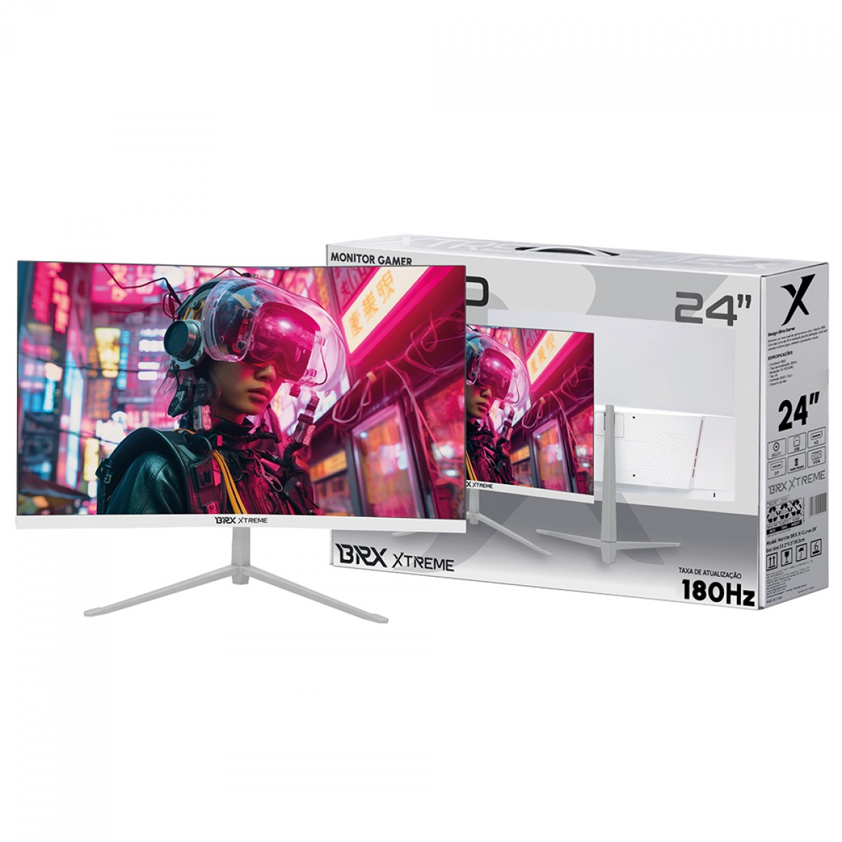 Monitor Gamer BRX Streme, 24 Pol, Full HD, Curvo, 180Hz, VA, HDMI/DP, Branco, MCBRXX24W18H 