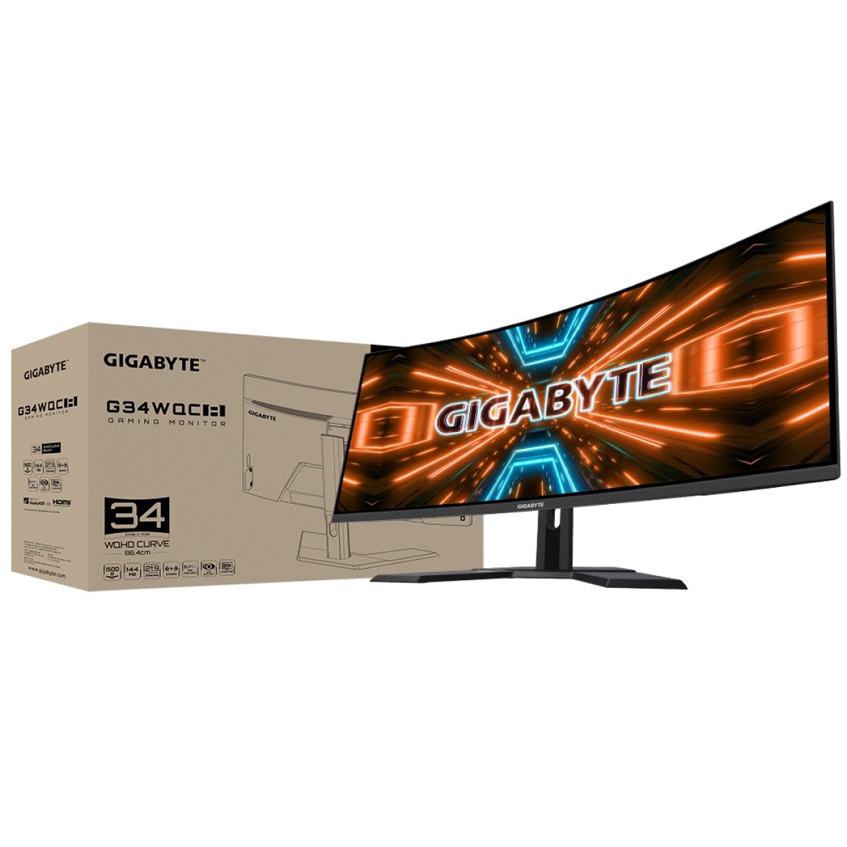 Monitor Gamer Gigabyte G34WQC-A, 34 Pol, Curvo, QHD, VA, 1ms, 144Hz, Flickerfree, HDR, HDMI/DP