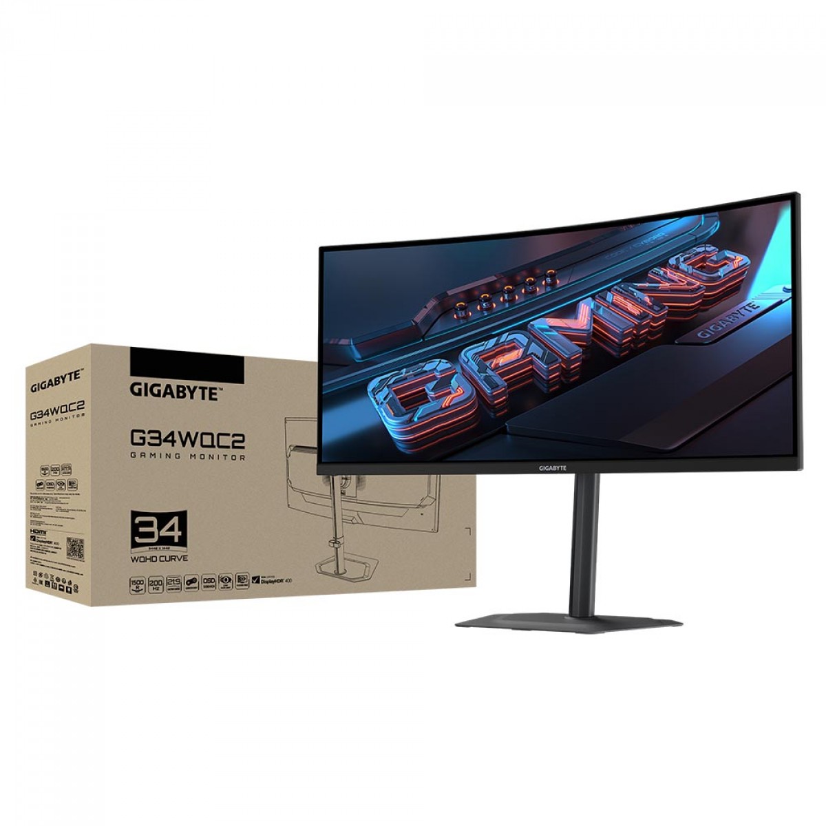 Monitor Gamer Gigabyte G34WQC2, 34 Pol, WQHD, Curvo, 200Hz, 1ms, VA, 125% sRGB, FreeSync Premium