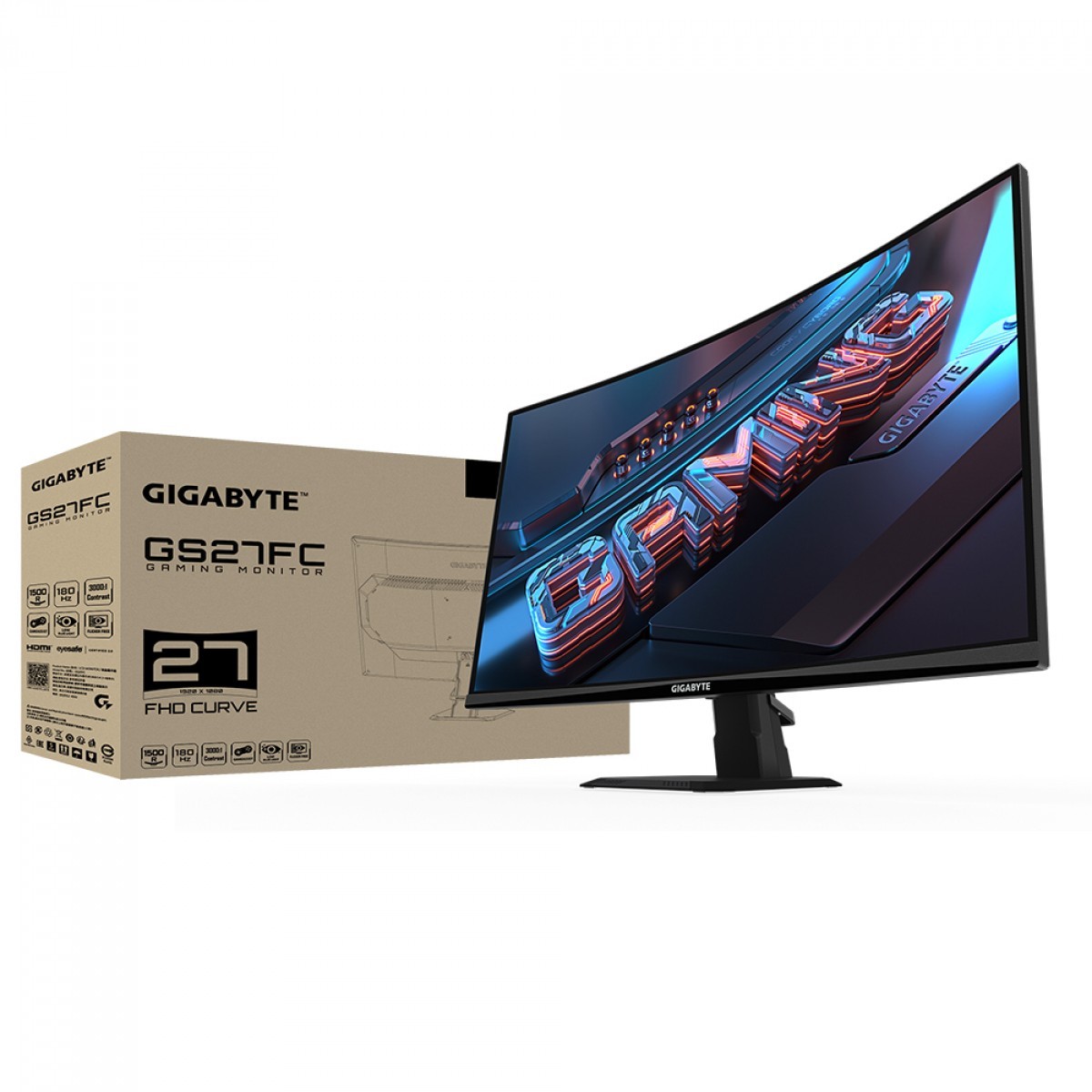 Monitor Gamer Gigabyte GS27FC, 27 Pol, Full HD, Curvo, 180Hz, 1Ms, FreeSync Premium, HDR, HDMI/DP, 20VM0-GS27FCBM-1SAR