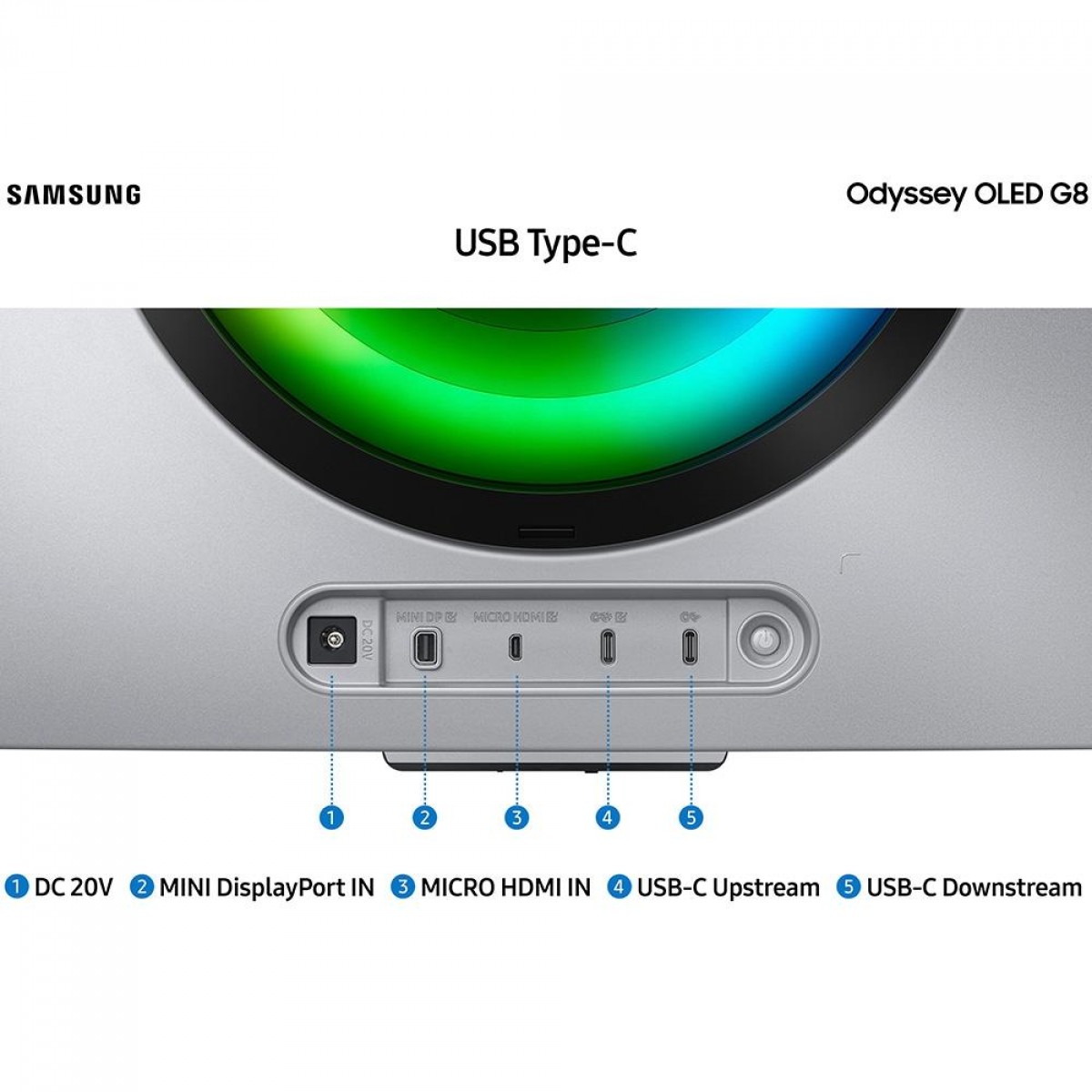 Monitor Gamer Samsung Odyssey OLED G8, 34 Pol, Curvo, WQHD, 0,1ms, 175Hz, HDR, FreeSync Premium, Mini DP/ Micro HDMI, LS34BG850SLXZD