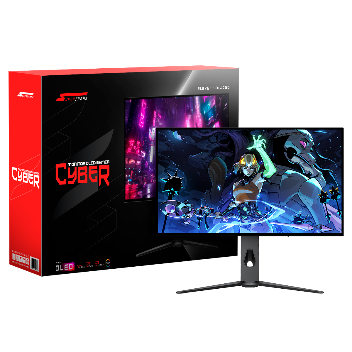 Monitor Gamer SuperFrame Cyber, 27 Pol, OLED, Quad HD, 240Hz, 0.03ms, 123% sRGB, FreeSync/G-Sync, RGB, HDMI/DP, SFCFB-27240-QHD