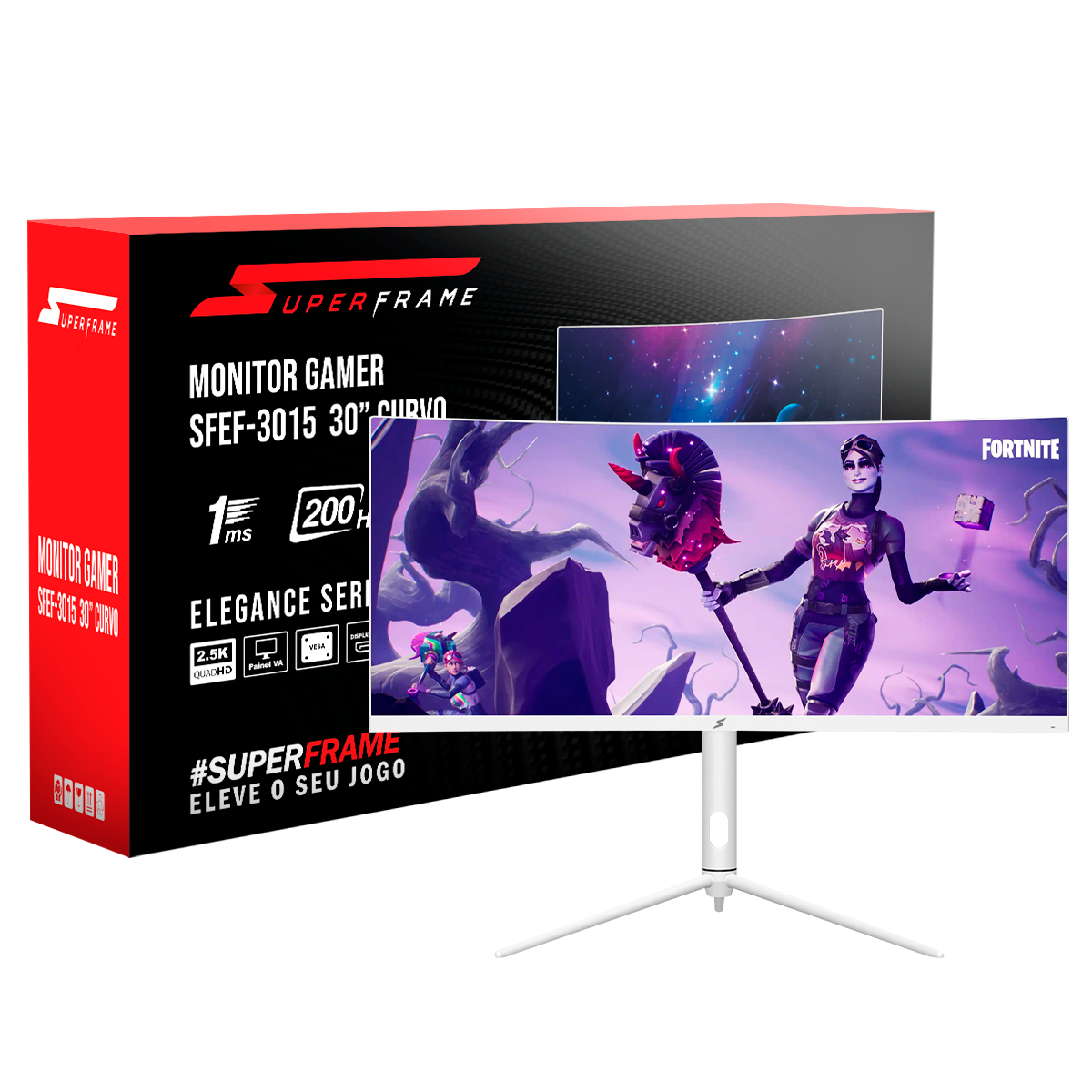 Monitor Gamer SuperFrame Elegance Series, White, 30 pol, Curvo, UltraWide, Full HD, VA, 1ms, 200Hz, FreeSync, HDMI/DP, SFEF-3015