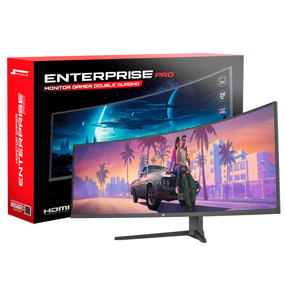 Monitor Gamer SuperFrame Enterprise Pro, 49 Pol, Curvo, UltraWide, Double Quad HD, VA, 1ms, 120Hz, FreeSync, SFECB-49120-QHD