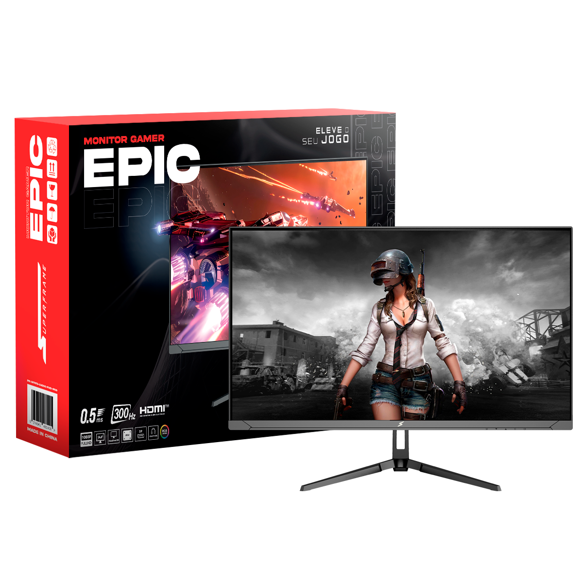 Monitor Gamer SuperFrame Epic, 24.5 Pol, Fast IPS, Full HD, 0.5ms, 300Hz, HDR, FreeSync, Preto, SFPFB-24300-FHD-PRO