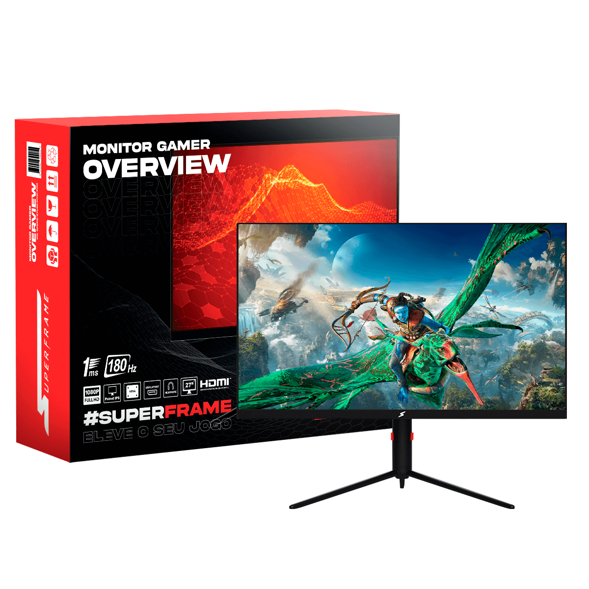 Monitor Gamer SuperFrame OverView, 27 Pol, Full HD, IPS, 1ms, 180Hz, FreeSync, HDR, HDMI/DP, SFOFB-27180-FHD-PRO