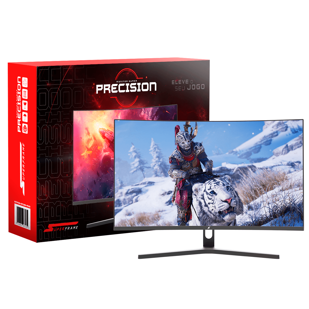 Monitor Gamer SuperFrame Precision, 27 Pol, Curvo, Full HD, 1ms, 180Hz, FreeSync, HDMI/DP, Preto, SFPCB-27180-FHD