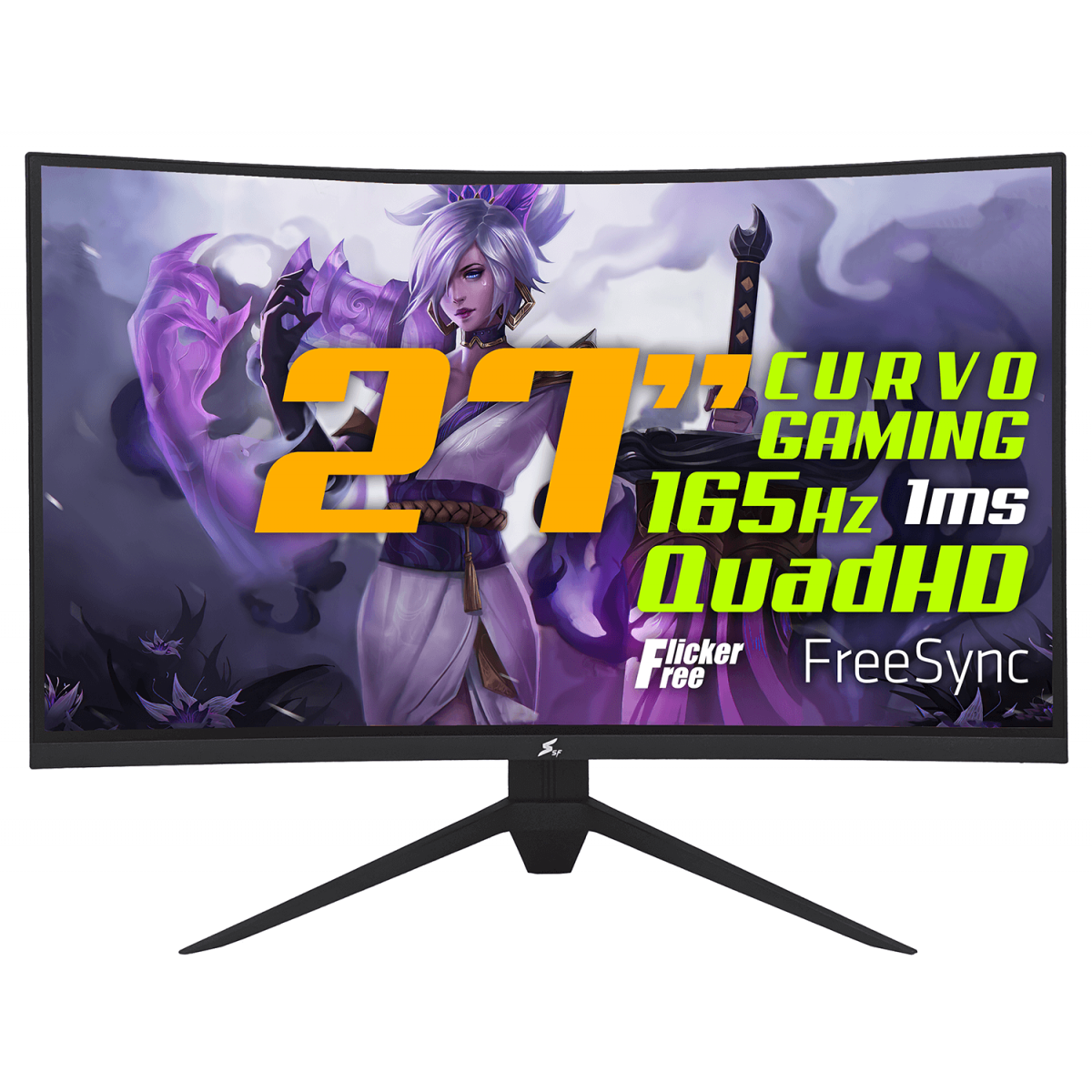 Monitor Gamer SuperFrame Precision, 27 Pol, Curvo, Quad HD, 124.4% sRGB, FreeSync/G-Sync, 1ms, 165Hz, HDMI/DP, SFV2701G