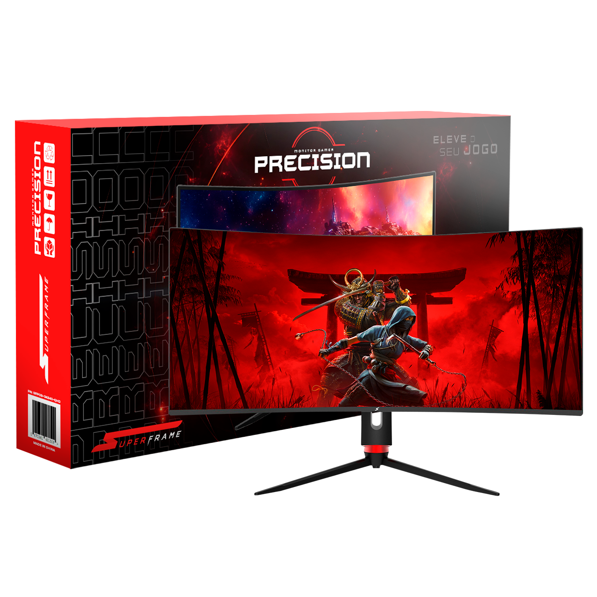 Monitor Gamer SuperFrame Precision, 34 Pol, Curvo, UltraWide, Quad HD, E-LED, 240Hz, 1ms, HDR, 110% sRGB, FreeSync/G-Sync, HDMI/DP, Preto, SFPCB-34240-QHD