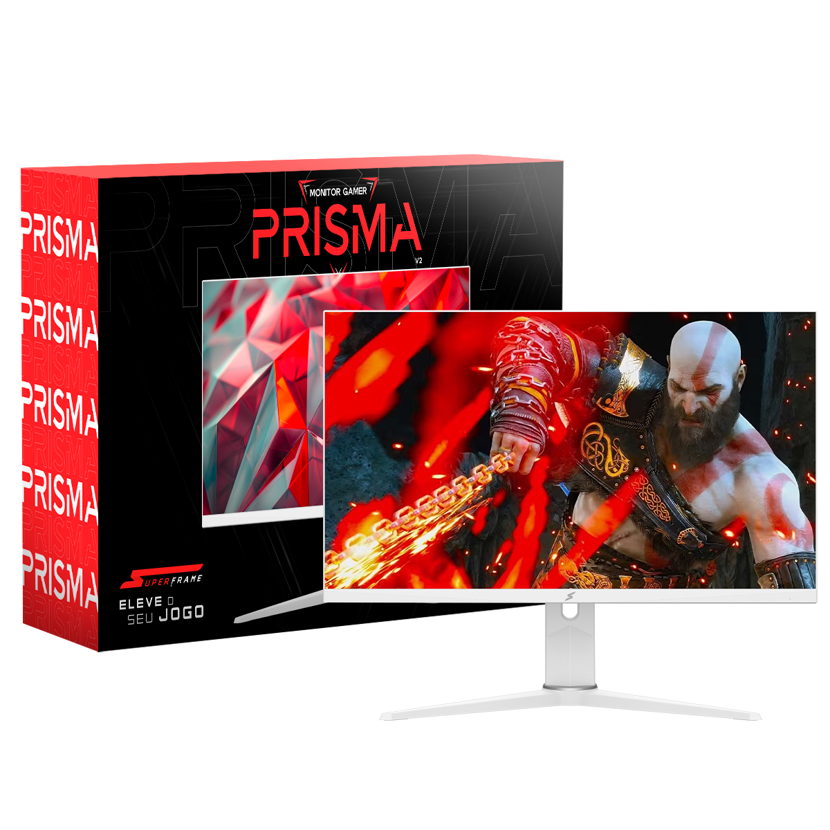 Monitor Gamer SuperFrame Prisma V2, 27 Pol, Flat, Fast IPS, Quad HD, 0.3ms, 185Hz, 110% sRGB, FreeSync, Branco, HDMI/DP, SFPFW-27185-QHD-PRO