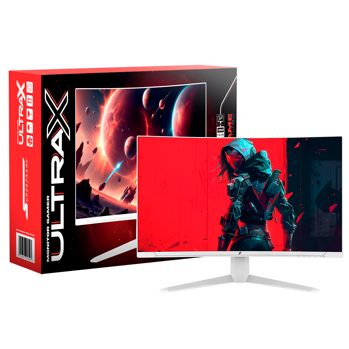 Monitor Gamer SuperFrame UltraX, 27 Pol, Curvo, Full HD, Fast VA, 1ms, 300Hz, FreeSync/G-Sync, HDMI/DP, Branco, SFUCW-27300-FHD