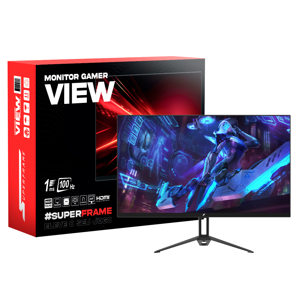 Monitor Gamer SuperFrame View, 23.8 Pol, Full HD, IPS, 1ms, 100Hz, 99% sRGB, FreeSync, HDMI/VGA, SFVFB-24100-FHD