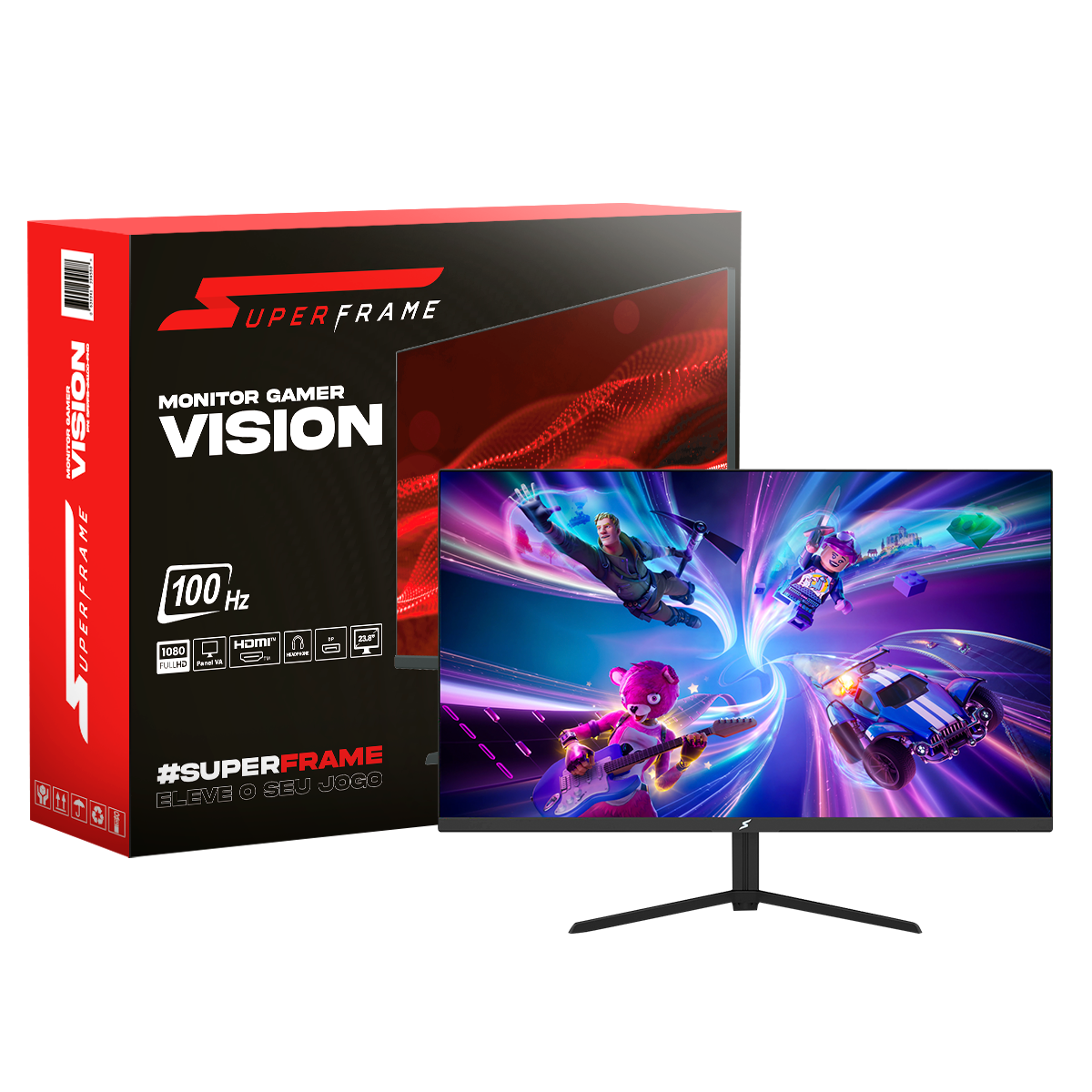 Monitor Gamer SuperFrame Vision, 24 Pol, Full HD, 100Hz, 102% sRGB, E-LED, HDR, FreeSync, HDMI/VGA, SFPFB-24100-FHD