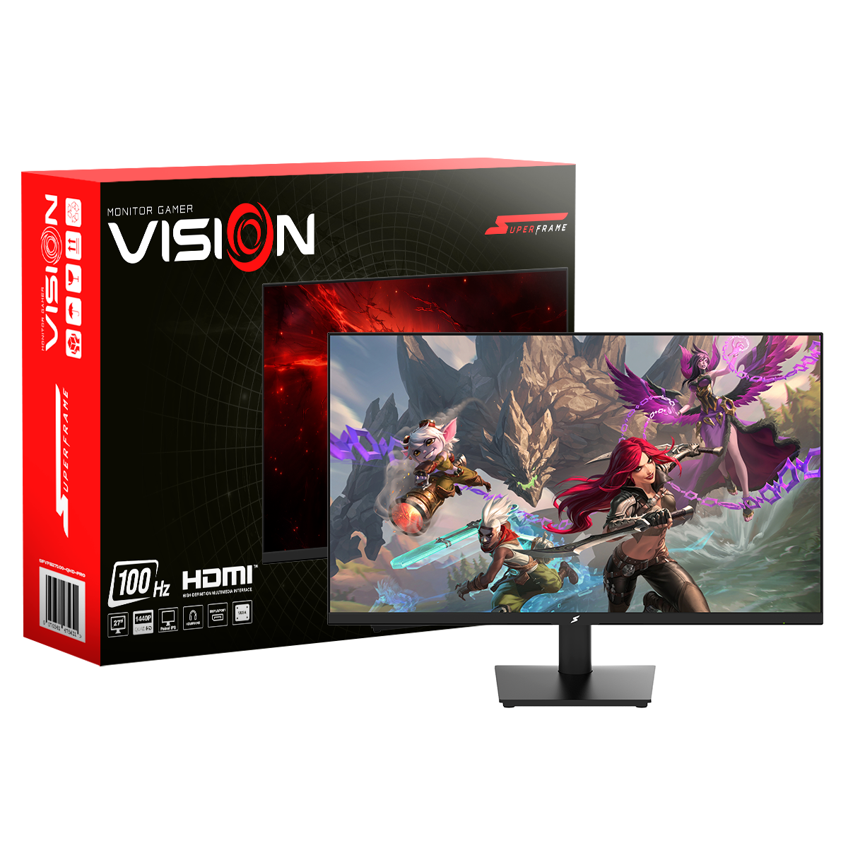 Monitor Gamer SuperFrame Vision, 27 Pol, Quad HD, IPS, 100Hz, HDR, FreeSync, HDMI/DP, SFVFB27100-QHD-PRO