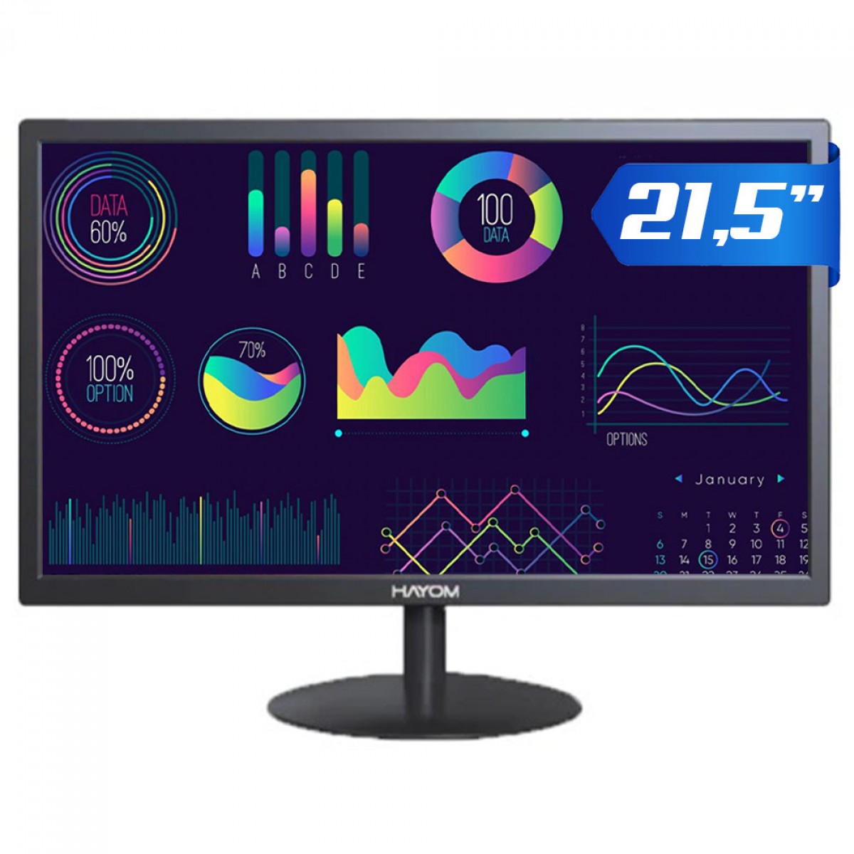 Monitor Hayom, 21.5 Pol, Full HD, 75Hz, HDMI/VGA, VESA, Preto, MO6003