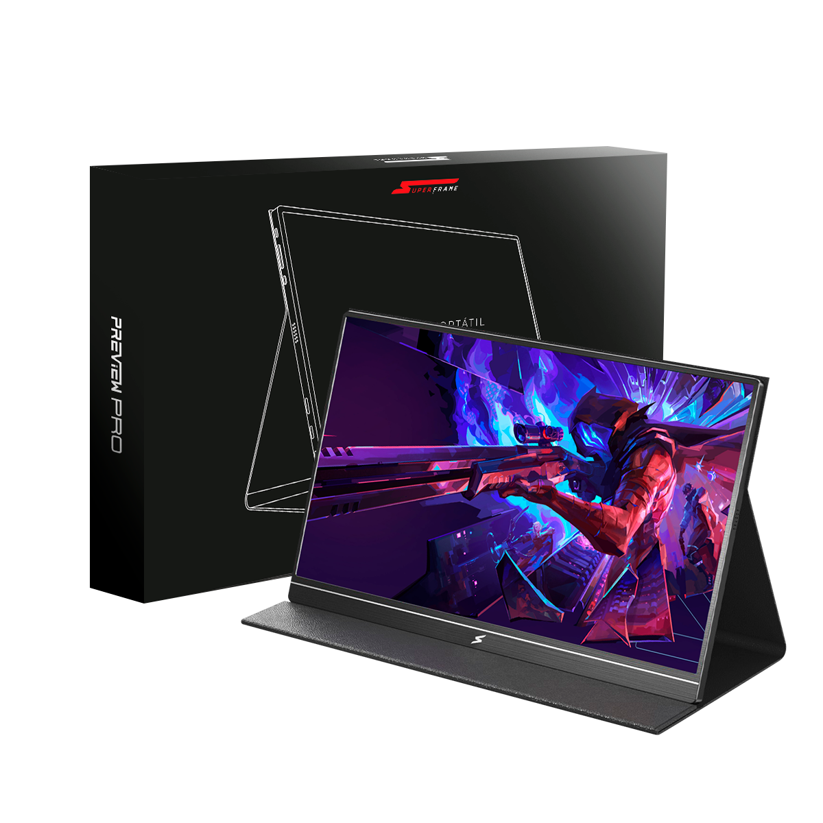 Monitor Portátil SuperFrame Preview Pro, 16.1 Pol, Full HD, 1ms, 144Hz, IPS, Mini-HDMI/USB-C, SFPFB-16144-FHD