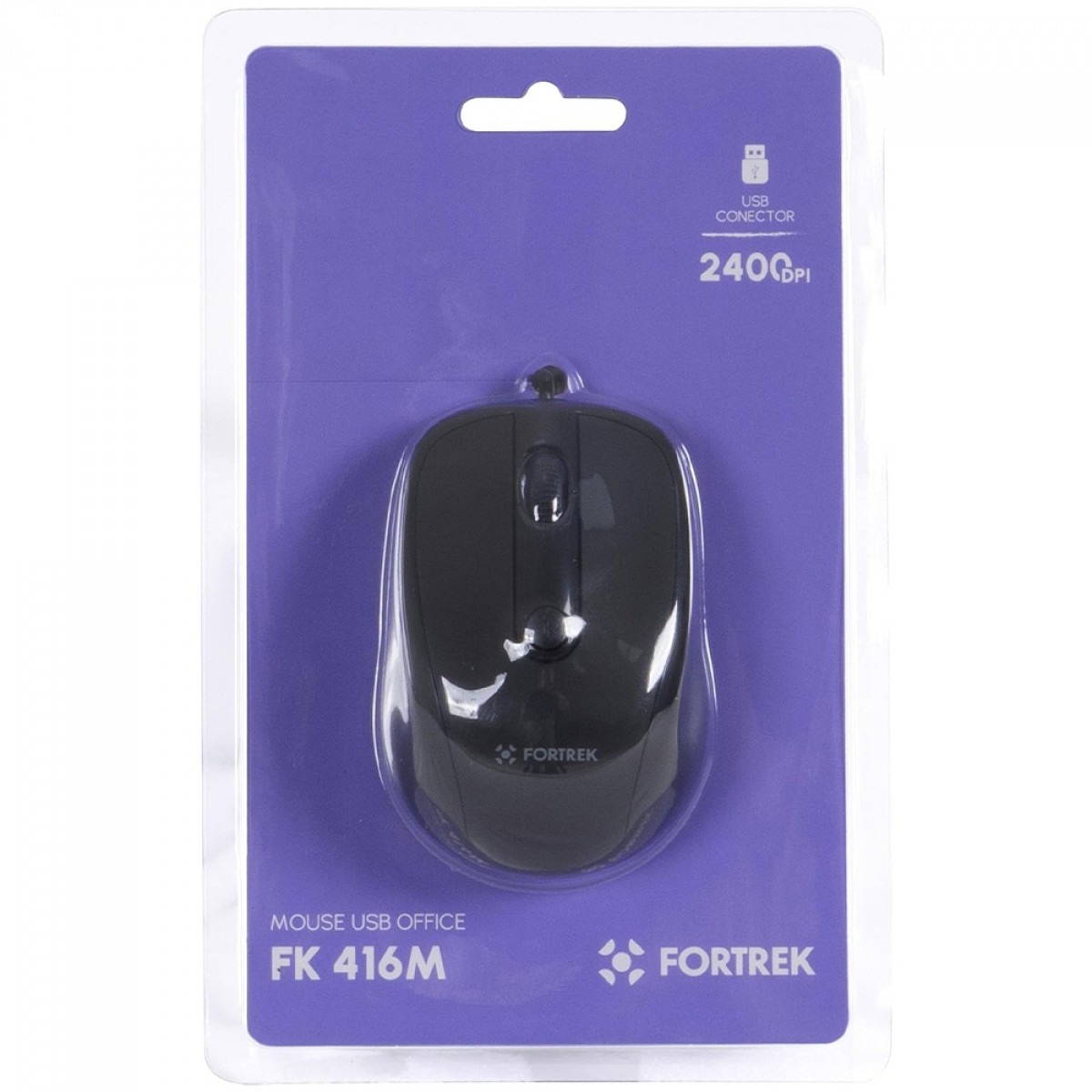 Mouse Fortrek OM103BK, USB, 2400DPI, 4 Botões, Preto