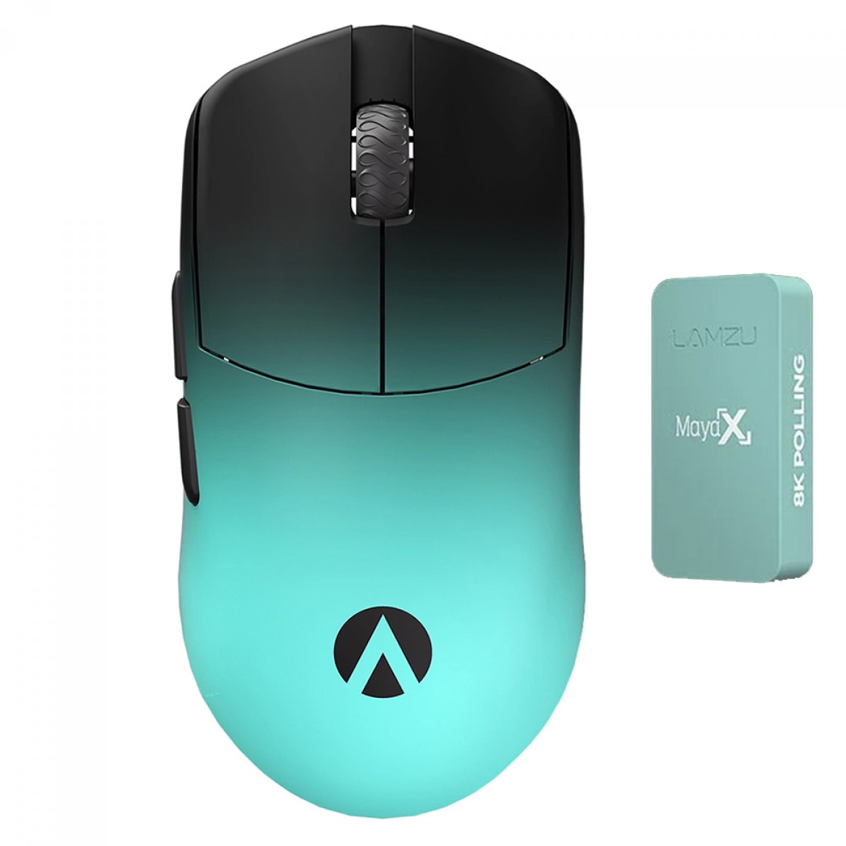 Mouse Gamer Lamzu Maya X Aimlabs, Wireless, 30.000 DPI, 8K, PixArt-3950, 7 Botões, Preto e Turquesa