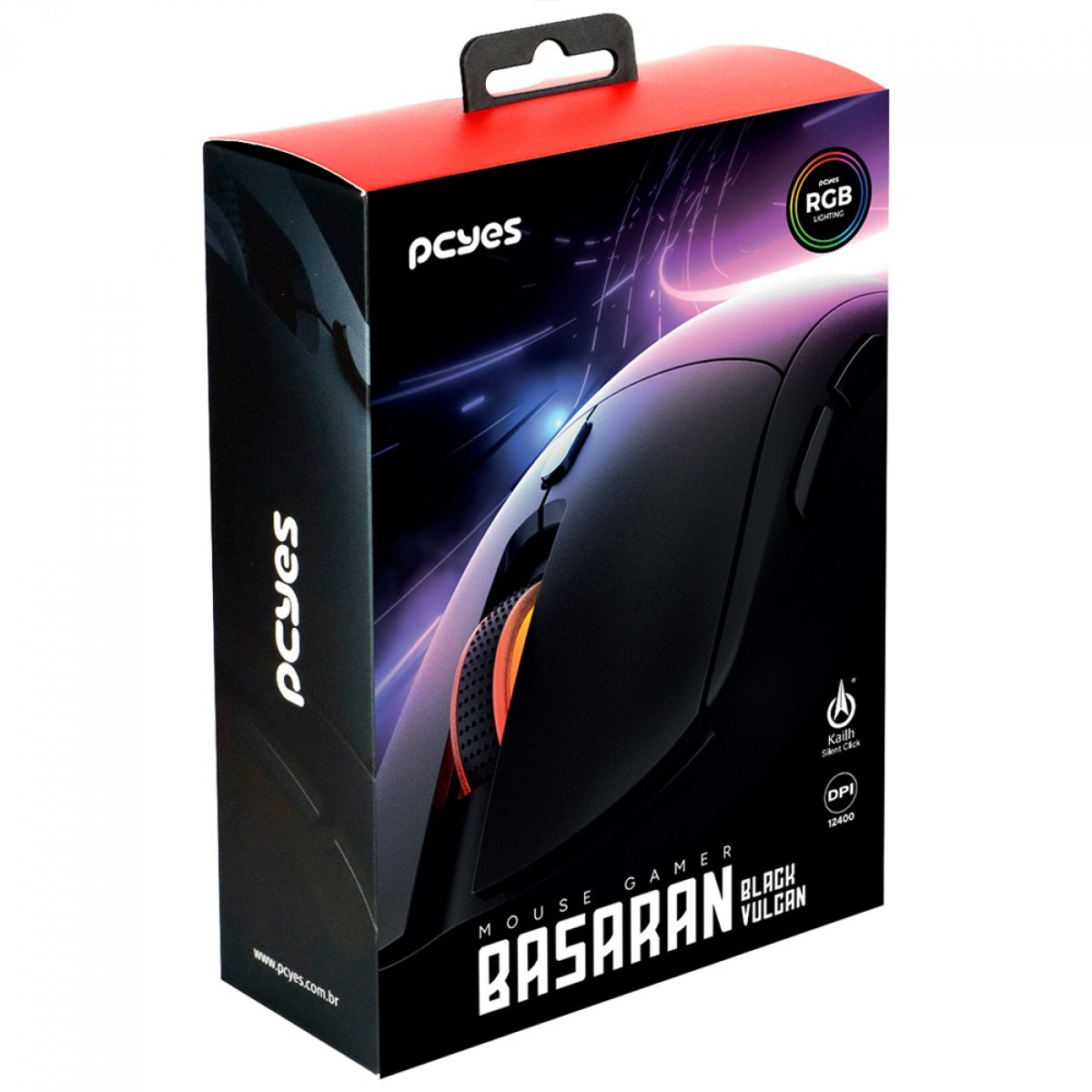 Mouse Gamer PCYes Basaran Black Vulcan, RGB, 12400 DPI, PWM 3327, 6 Botões, Preto, PMGBRBV