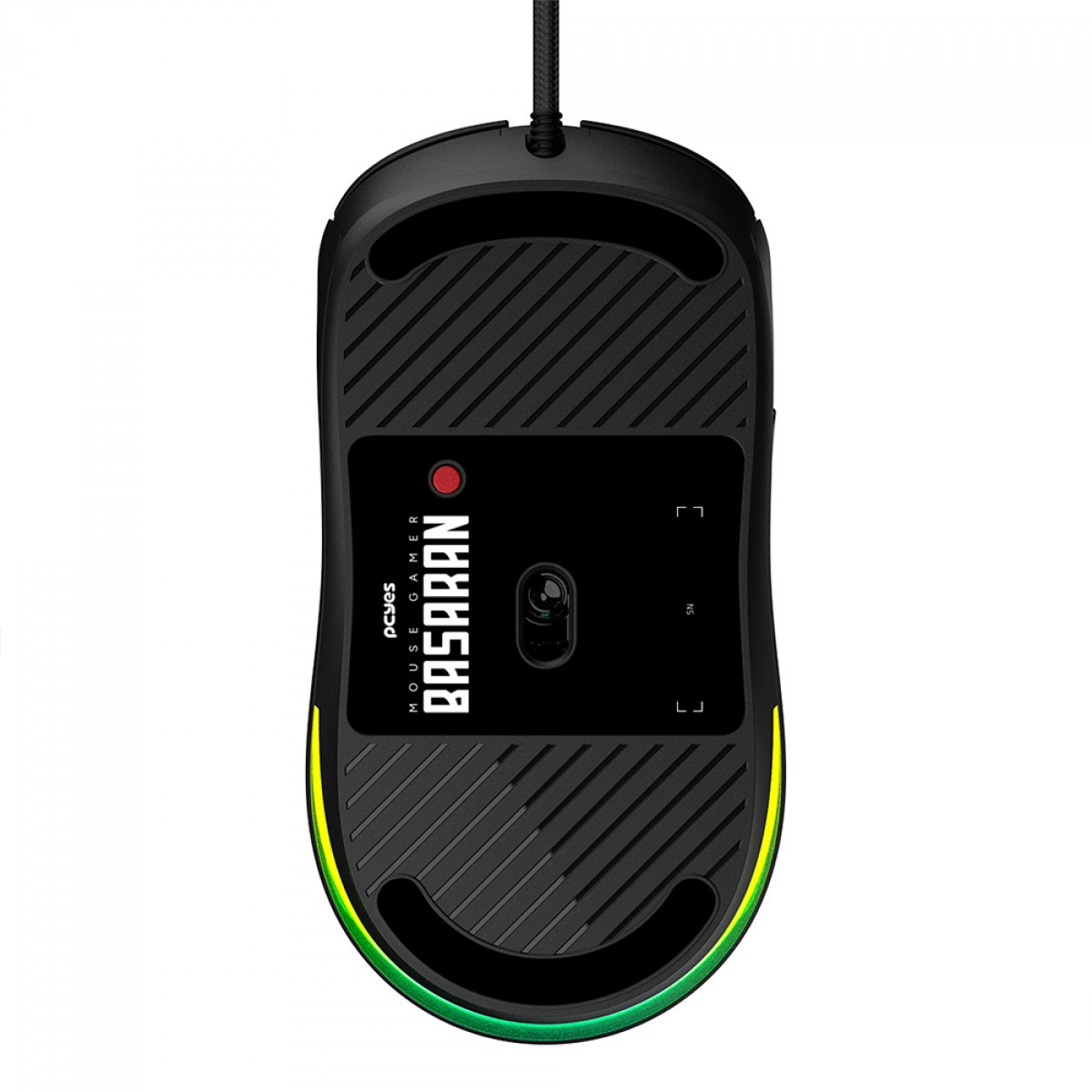 Mouse Gamer PCYes Basaran Black Vulcan, RGB, 12400 DPI, PWM 3327, 6 Botões, Preto, PMGBRBV
