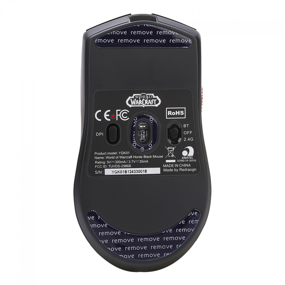 Mouse Gamer Redragon King Pro World of Warcraft Horda, Wireless, Bluetooth, 26000 DPI, PMW3395, 5 Botões Programáveis, Preto