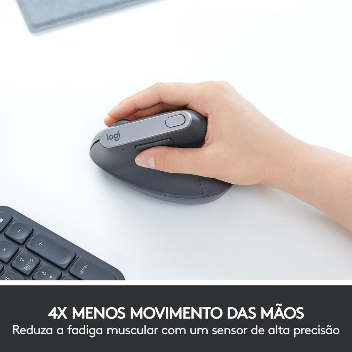 Mouse Logitech MX Vertical, Sem Fio/Bluetooth, Recarregável, 4000 DPI, 4 Botões, Grafite, 910-005447