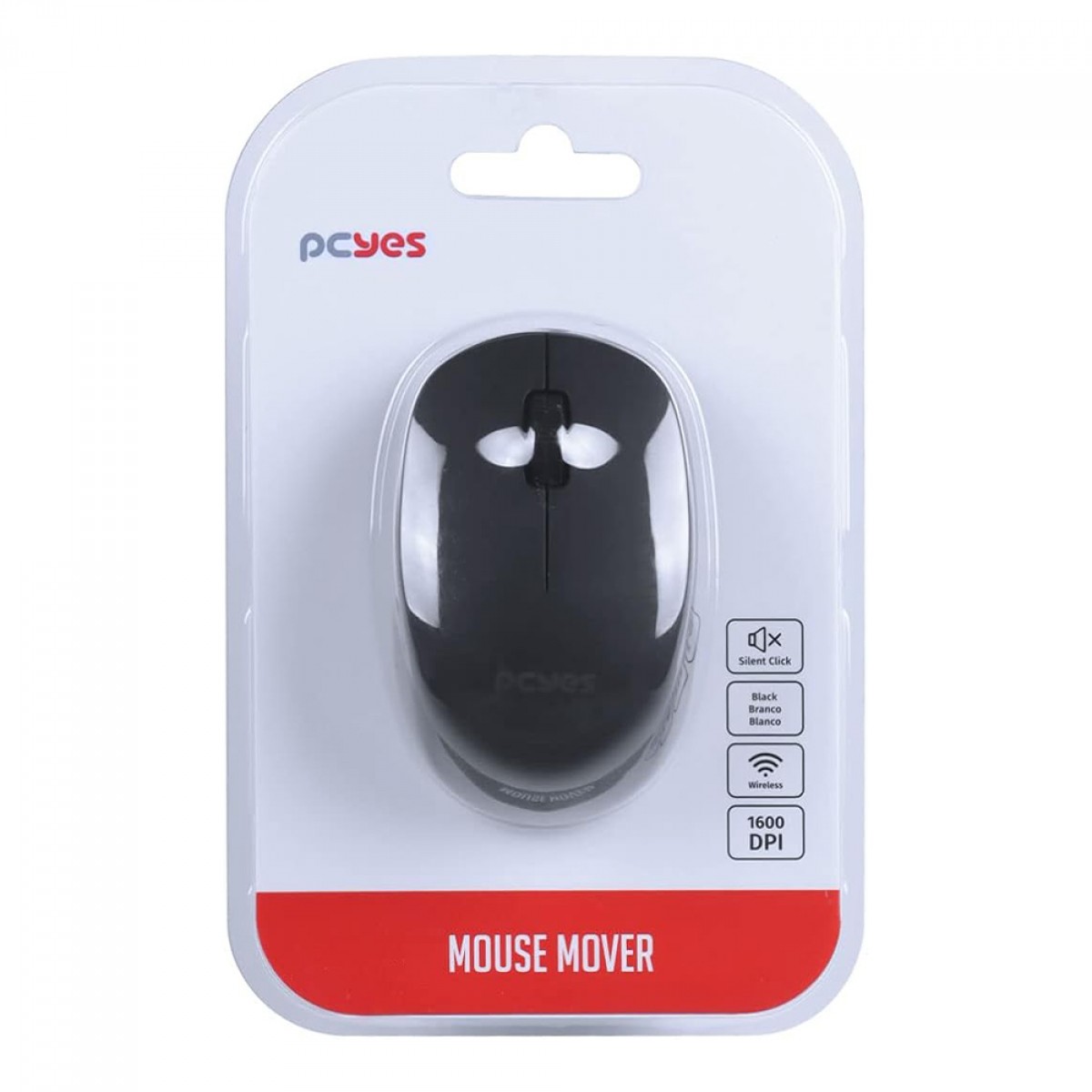 Mouse PCYes Mover Black, Wireless, 1600 DPI, 3 Botões, Preto, PMMWSCB