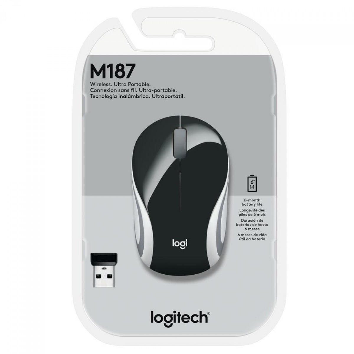 Mouse Sem Fio Logitech M187, 1000 DPI, Conexão USB, Com Pilhas, Black