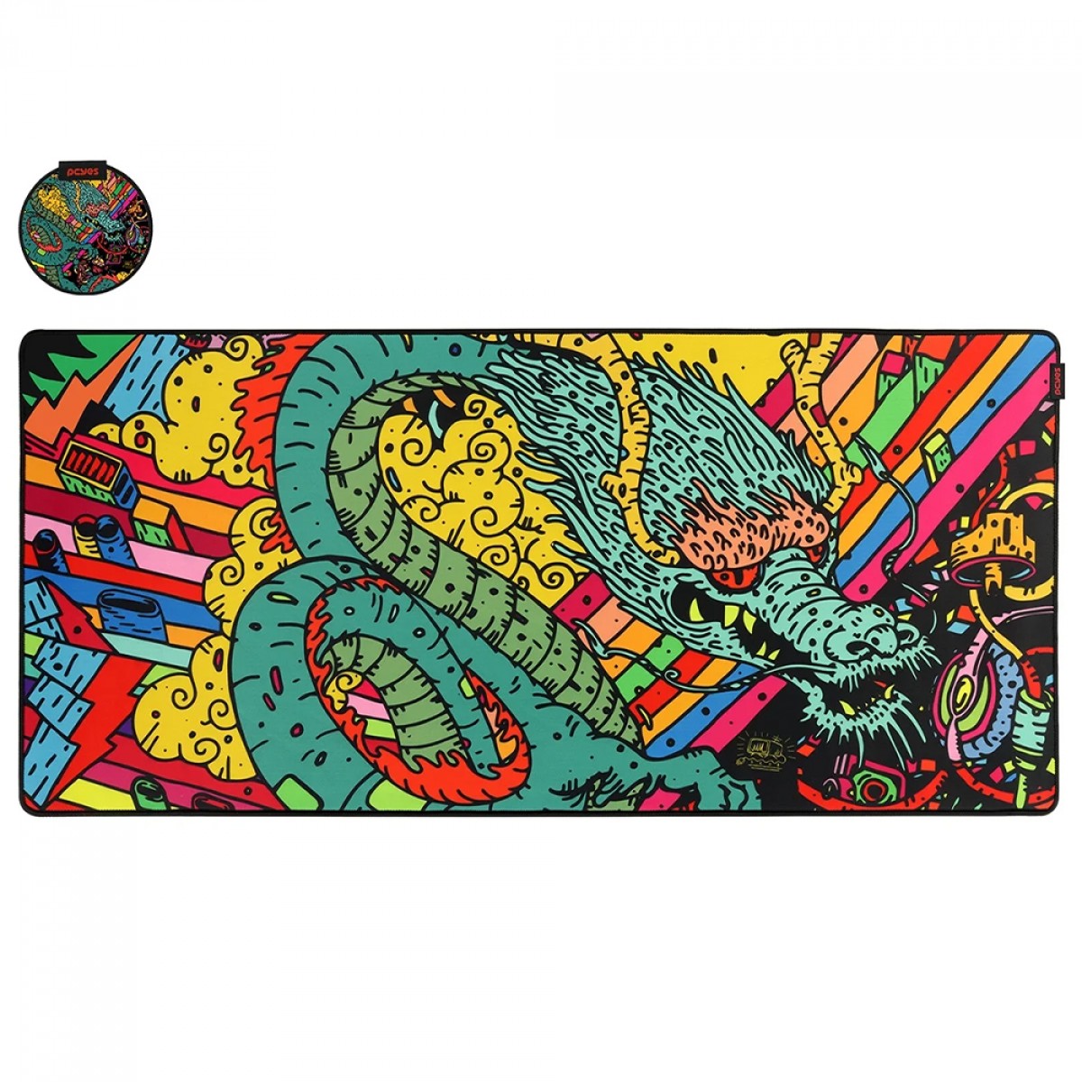 Mousepad Gamer PCYes Dragon Extended, Extra Grande, 900x420mm, PMD90X42