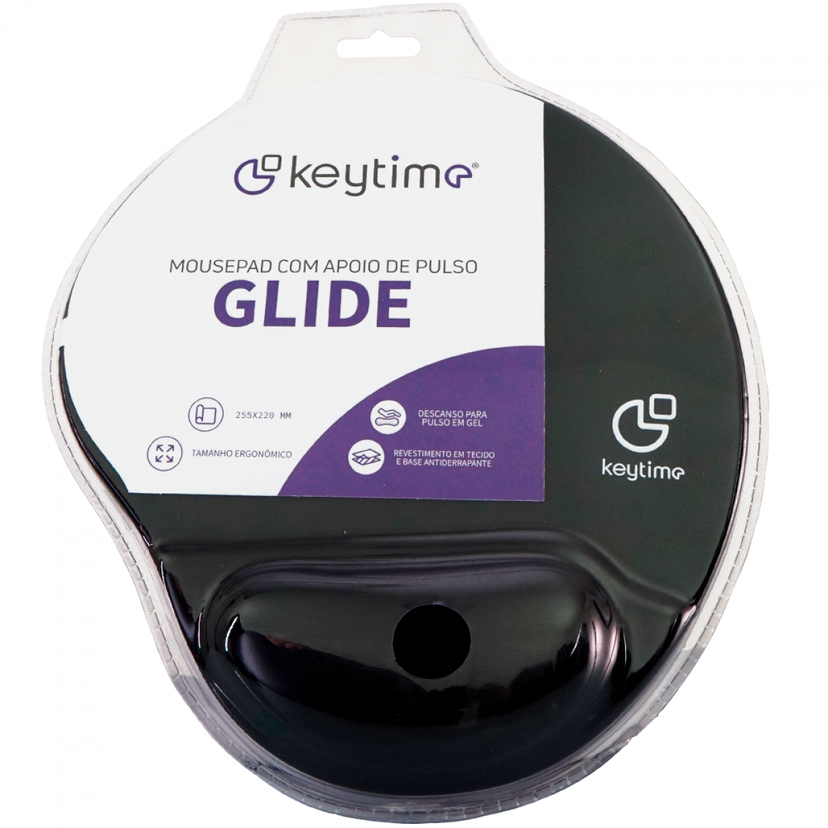 Mousepad Keytime Glide, Apoio de Pulso, 225x220mm, Preto, KYT0017