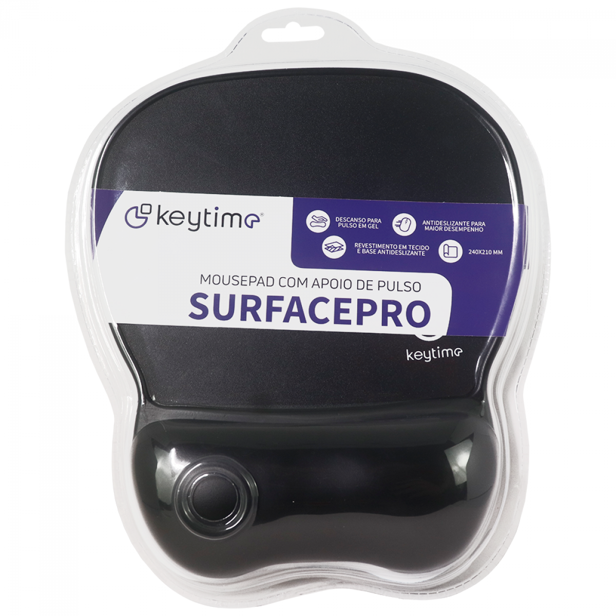 Mousepad Keytime Surface Pro, Apoio de Pulso, 240x210mm, Preto, KYT0018