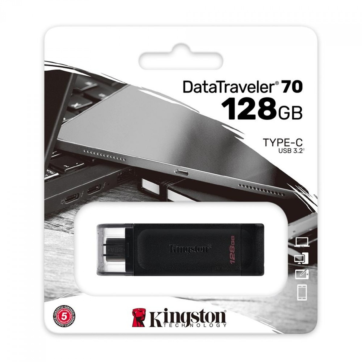 Pendrive Kingston DataTraveler 70, 128GB, USB Tipo-C 3.2, DT70/128GB