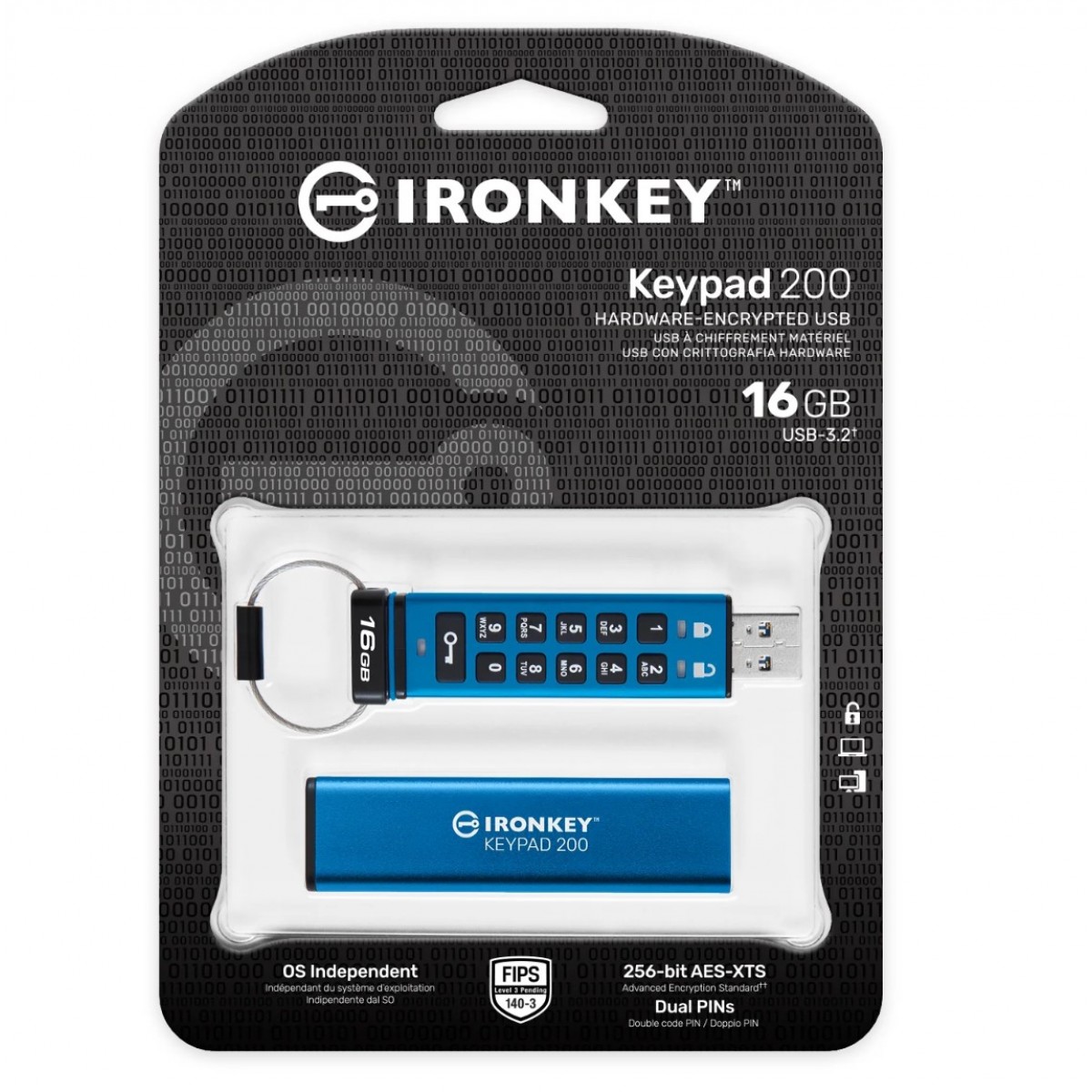 Pendrive Kingston IronKey Keypad 200, 16GB, USB 3.2, IKKP200/16GB