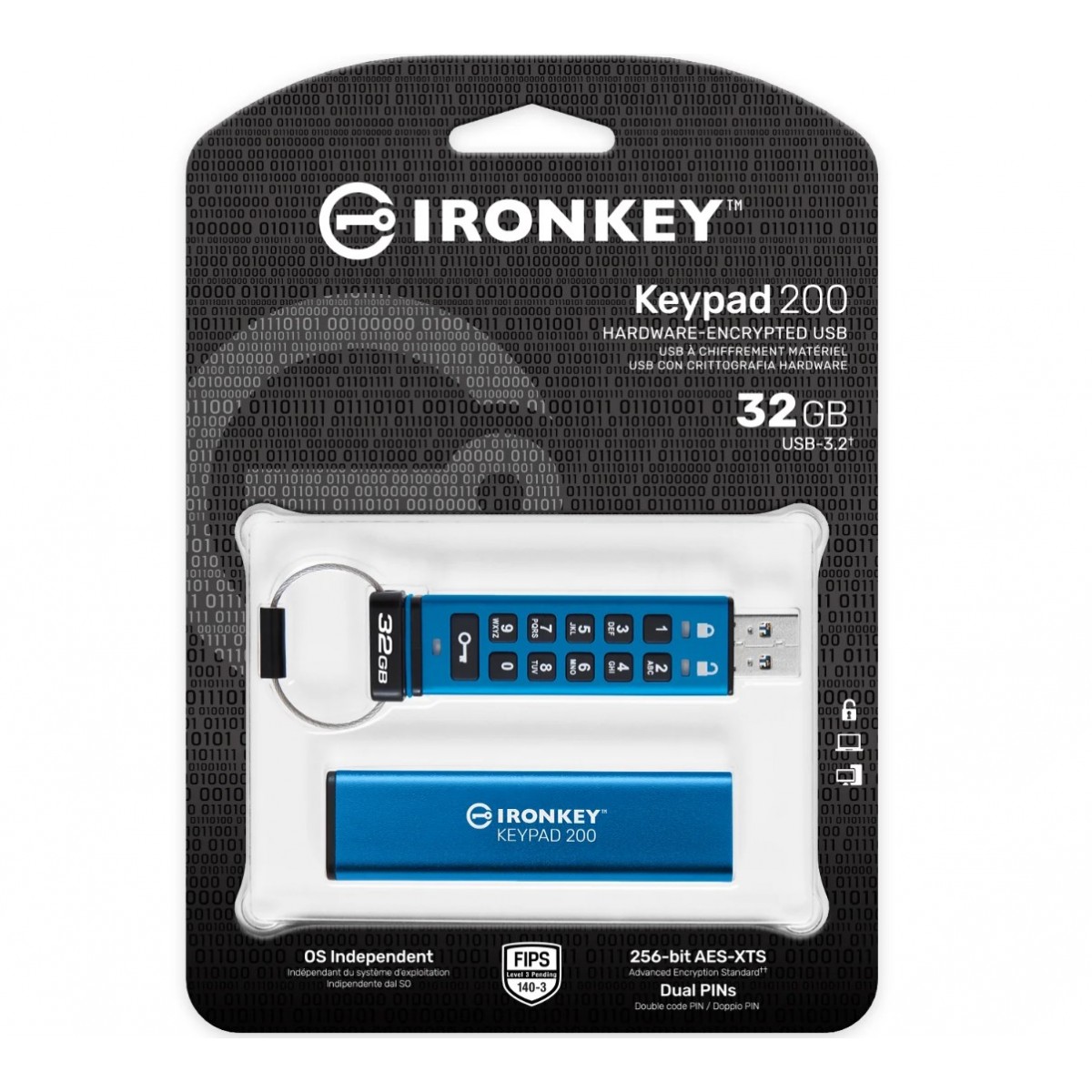 Pendrive Kingston IronKey Keypad 200, 32GB, USB 3.2, IKKP200/32GB