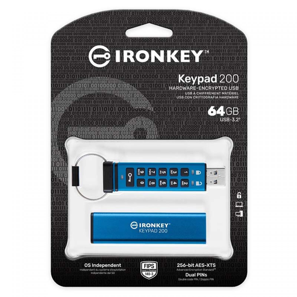 Pendrive Kingston IronKey Keypad 200, 64GB, USB 3.2, IKKP200/64GB