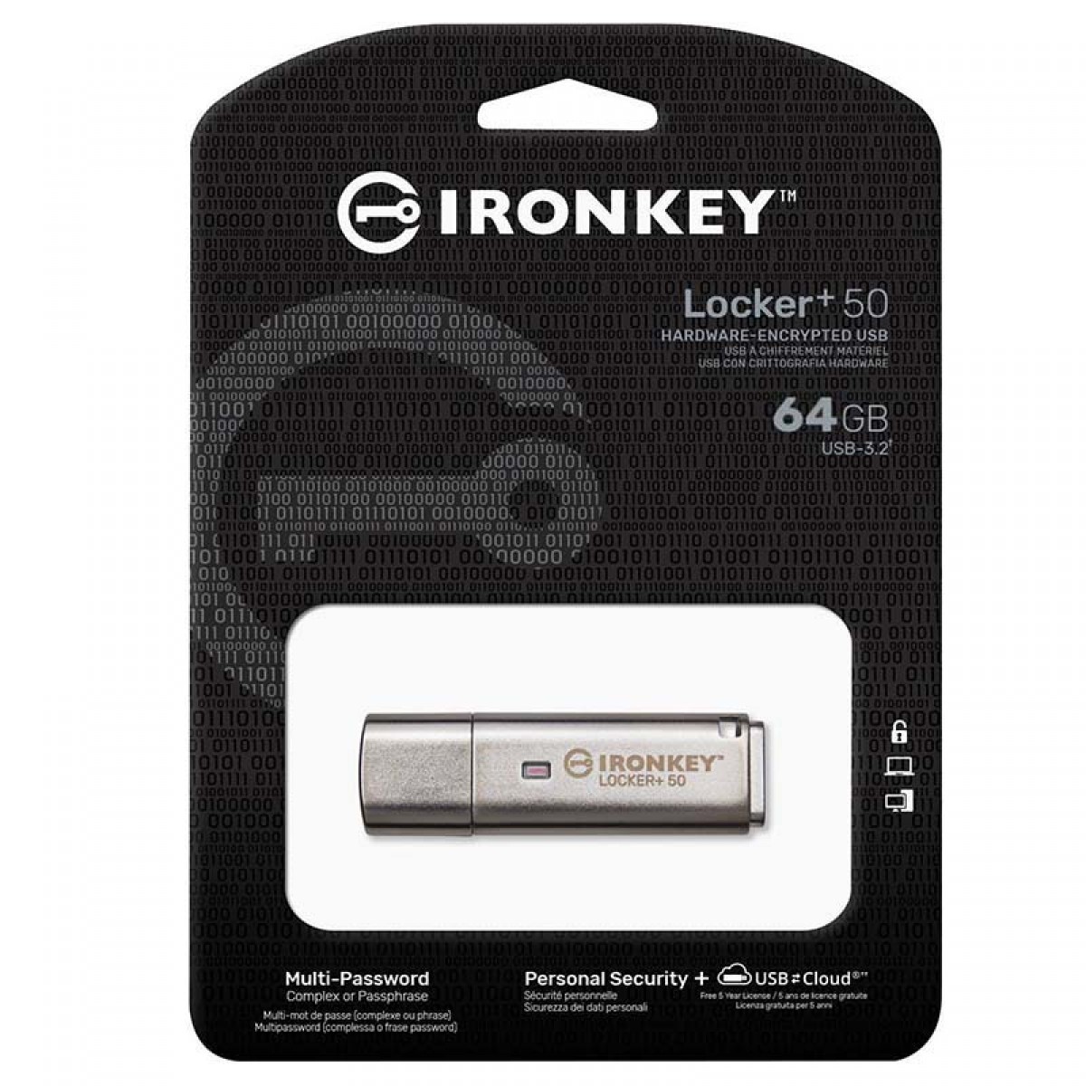 Pendrive Kingston IronKey Locker+ 50, 64GB, USB 3.2, IKLP50/64GB