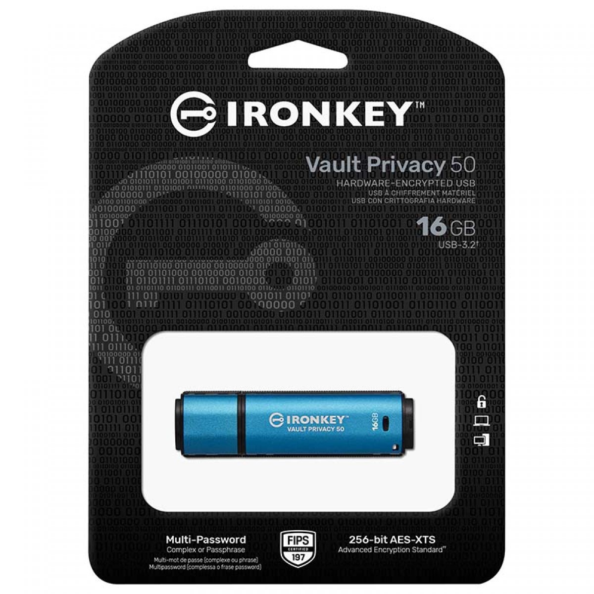 Pendrive Kingston IronKey Vault Privacy 50, 16GB, USB 3.2, IKVP50/16GB