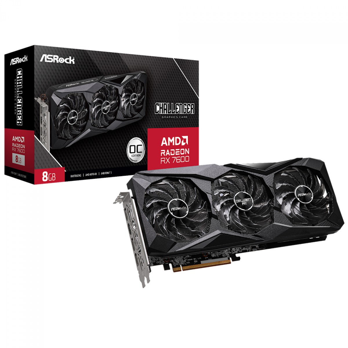 Placa de Vídeo AsRock AMD Radeon RX 7600 Challenger Pro OC, 8GB, GDDR6, FSR, Ray Tracing, 90-GA62ZZ-00UANF