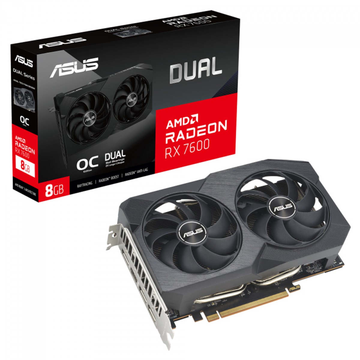 Placa De Vídeo Asus AMD Radeon RX 7600 V2 OC Edition, 8GB, GDDR6, FSR, Ray Tracing, DUAL-RX7600-O8G-V2