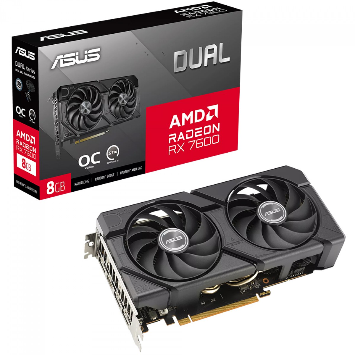 Placa De Vídeo Asus Dual AMD Radeon RX 7600 EVO OC Edition, 8GB, GDDR6, FSR, Ray Tracing, DUAL-RX7600-O8G-EVO