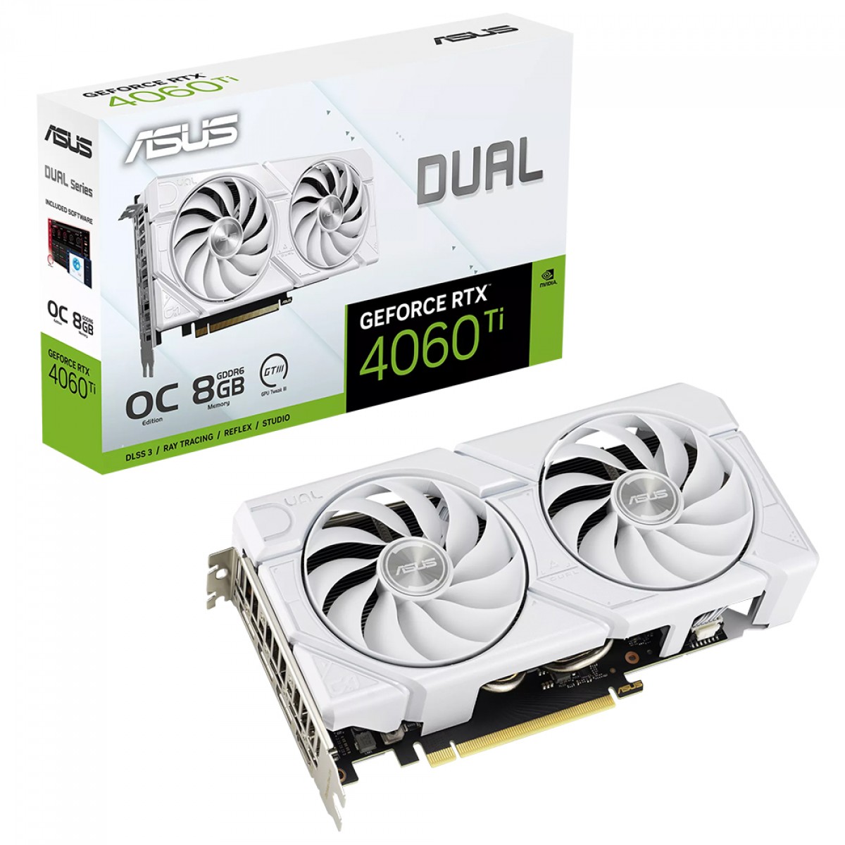 Placa de Vídeo Asus Dual NVIDIA GeForce RTX 4060 Ti EVO White OC Edition, 8GB, GDDR6, DLSS, Ray Tracing, DUAL-RTX4060TI-O8G-EVO-WHITE