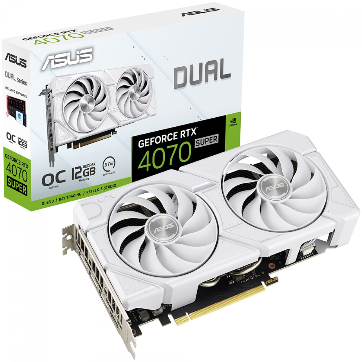 Placa de Vídeo Asus Dual NVIDIA GeForce RTX 4070 Super EVO OC White, 12GB, GDDR6X, DLSS, Ray Tracing, Branco, DUAL-RTX4070S-O12G-EVO-WHITE
