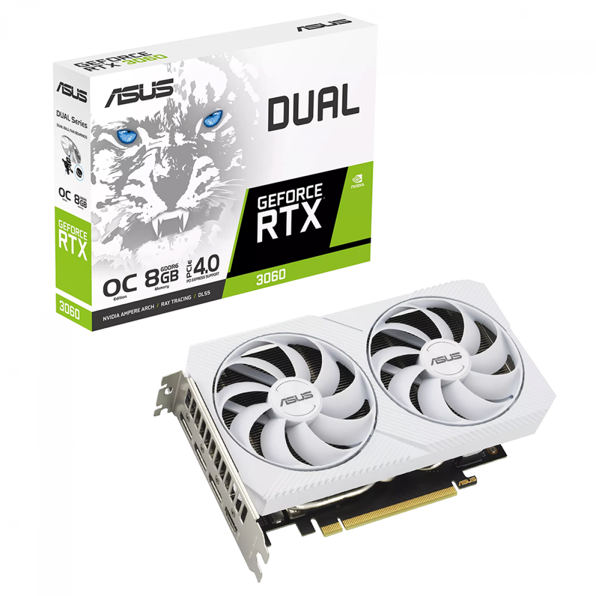 Placa de Vídeo Asus GeForce RTX 3060, DUAL, OC Edition, White, 8GB, GDDR6, DLSS, Ray Tracing, 90YV0GB7-M0NA00
