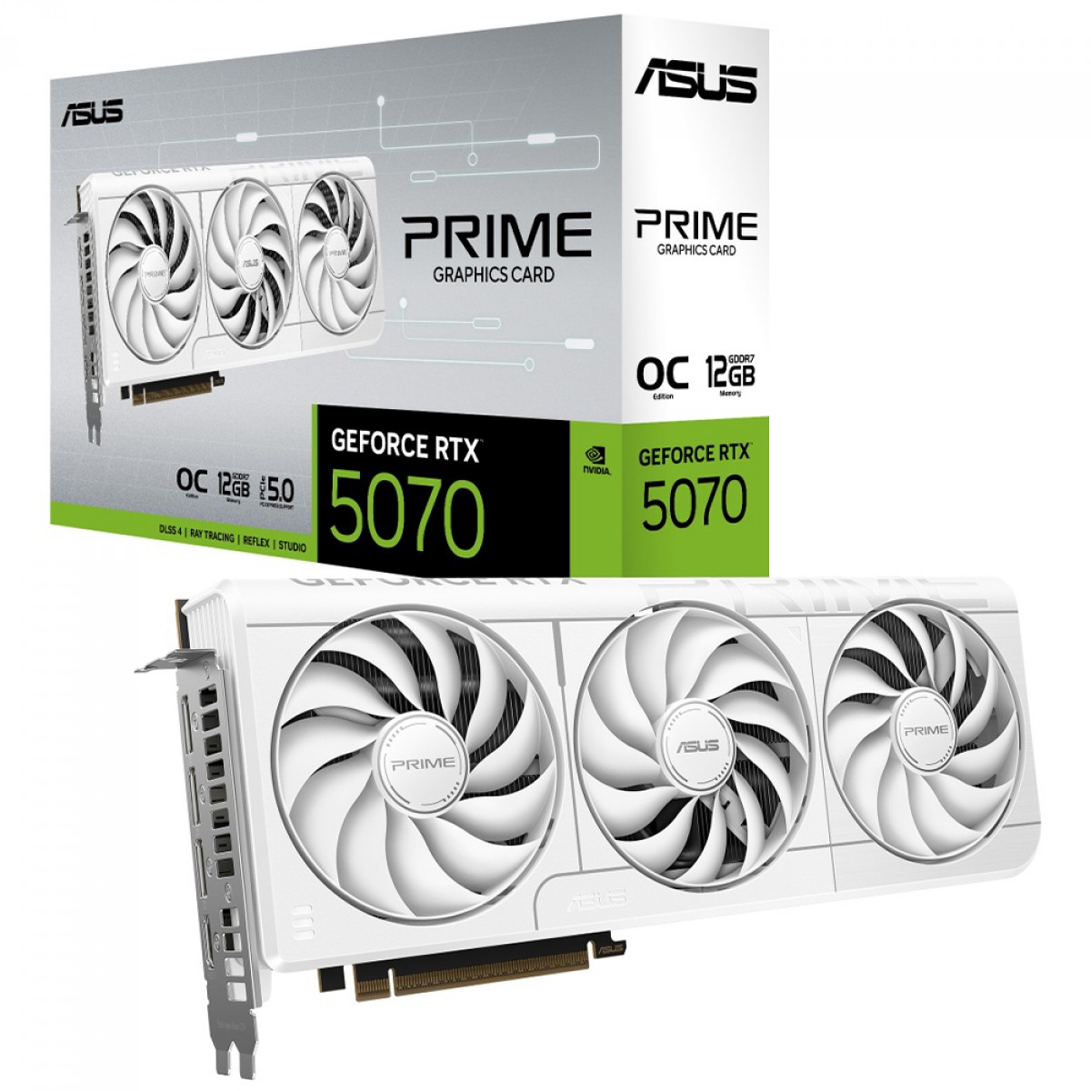 Placa de Vídeo Asus Prime NVIDIA GeForce RTX 5070 White OC Edition, 12GB, GDDR7, DLSS, Ray Tracing, 90YV0M19-M0NA00