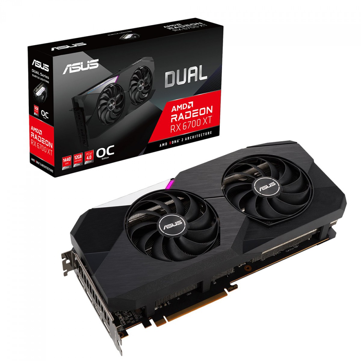 Placa de Vídeo Asus Radeon RX 6700 XT Dual, OC, 12GB, GDDR6, FSR, Ray Tracing, DUAL-RX6700XT-O12G