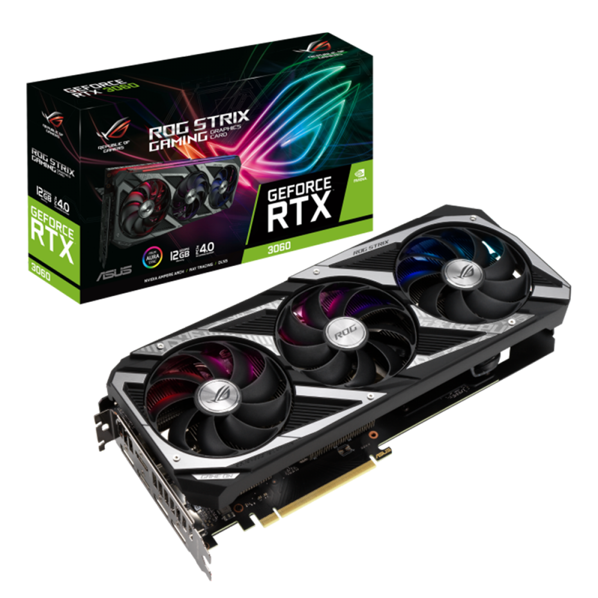 Placa de Vídeo Asus ROG Strix Geforce RTX 3060, LHR, 12GB, GDDR6, DLSS, Ray Tracing, ROG-STRIX-RTX3060-12G-GAMING